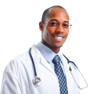 African-American Medical doctor man isolated white background